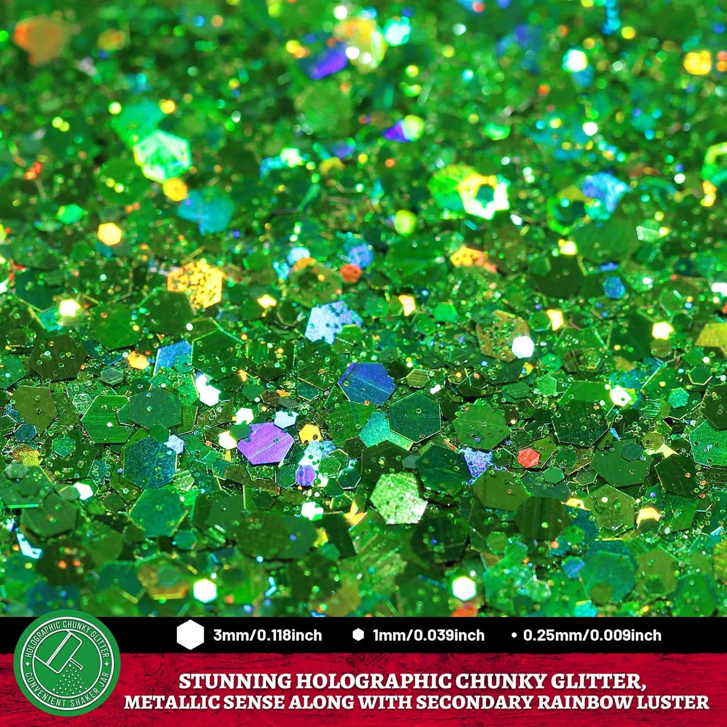 LEOBRO Green Glitter, 160g/5.64oz Holographic Chunky Glitter for Crafts, Resin, Nail Body, Tumblers, Party Decorations