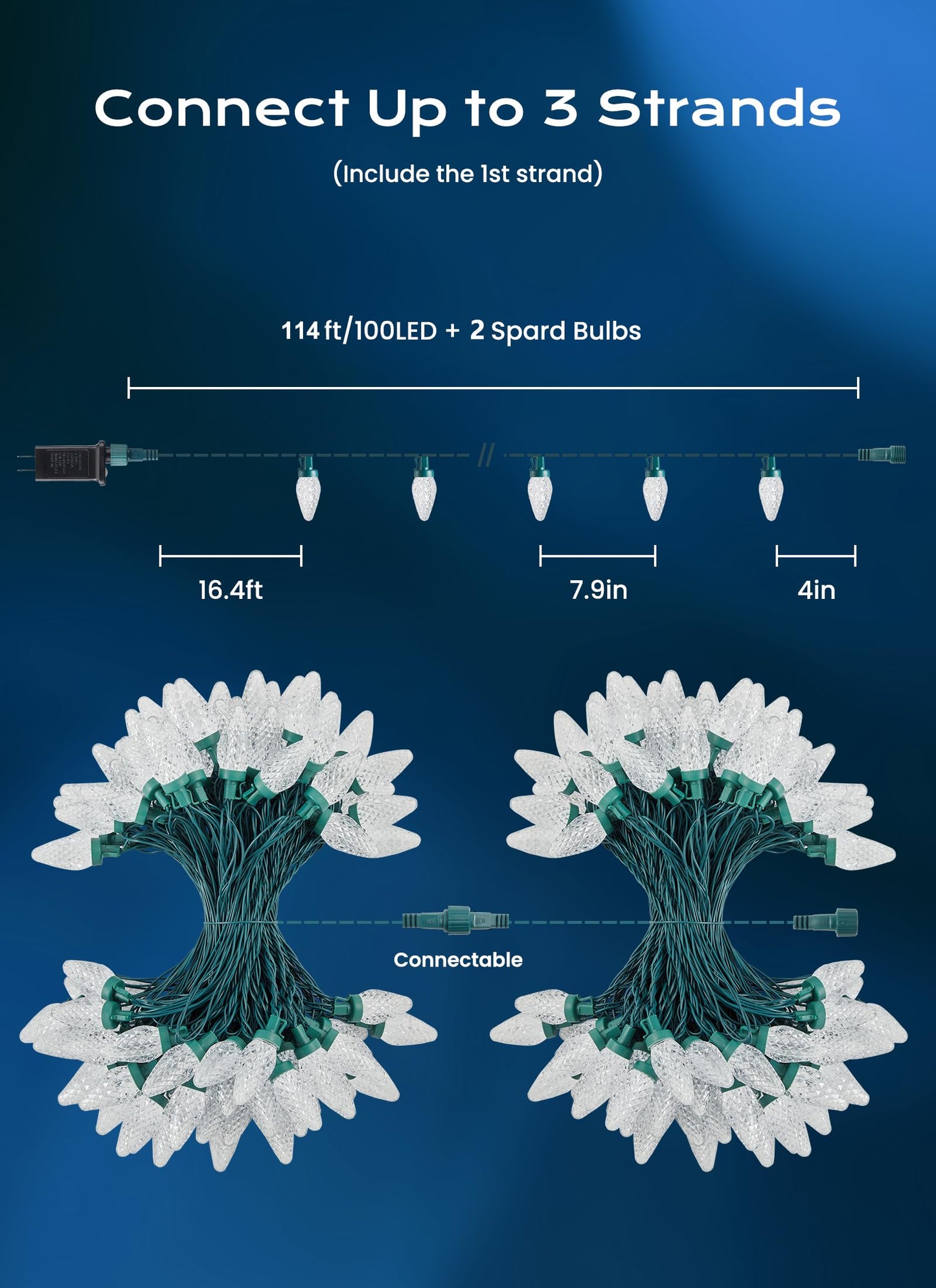 Minetom C9 Christmas Lights Outdoor  100 Ft 150 Led Connectable C9 String Lights With 8 Modes And Timer Extendable Xmas Tree Patio Roofline Garden Yard Holiday Party Indoor Outdoor Decoration  White