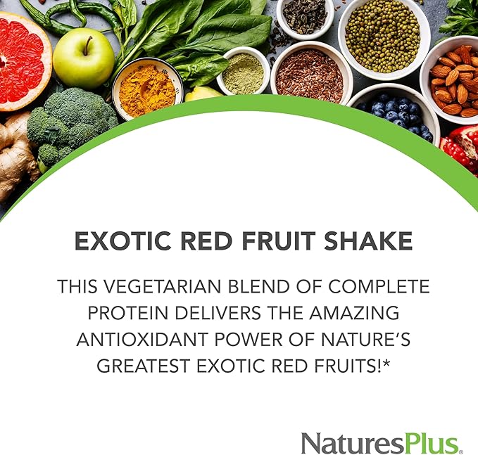 NaturesPlus FRUITEIN Exotic Red Fruit Shake - 1.3 lbs - 13 Grams of Plant-Based Protein Per Serving - Supports Energy & Immune System - Vegetarian, Gluten Free & Non-GMO - 16 Servings