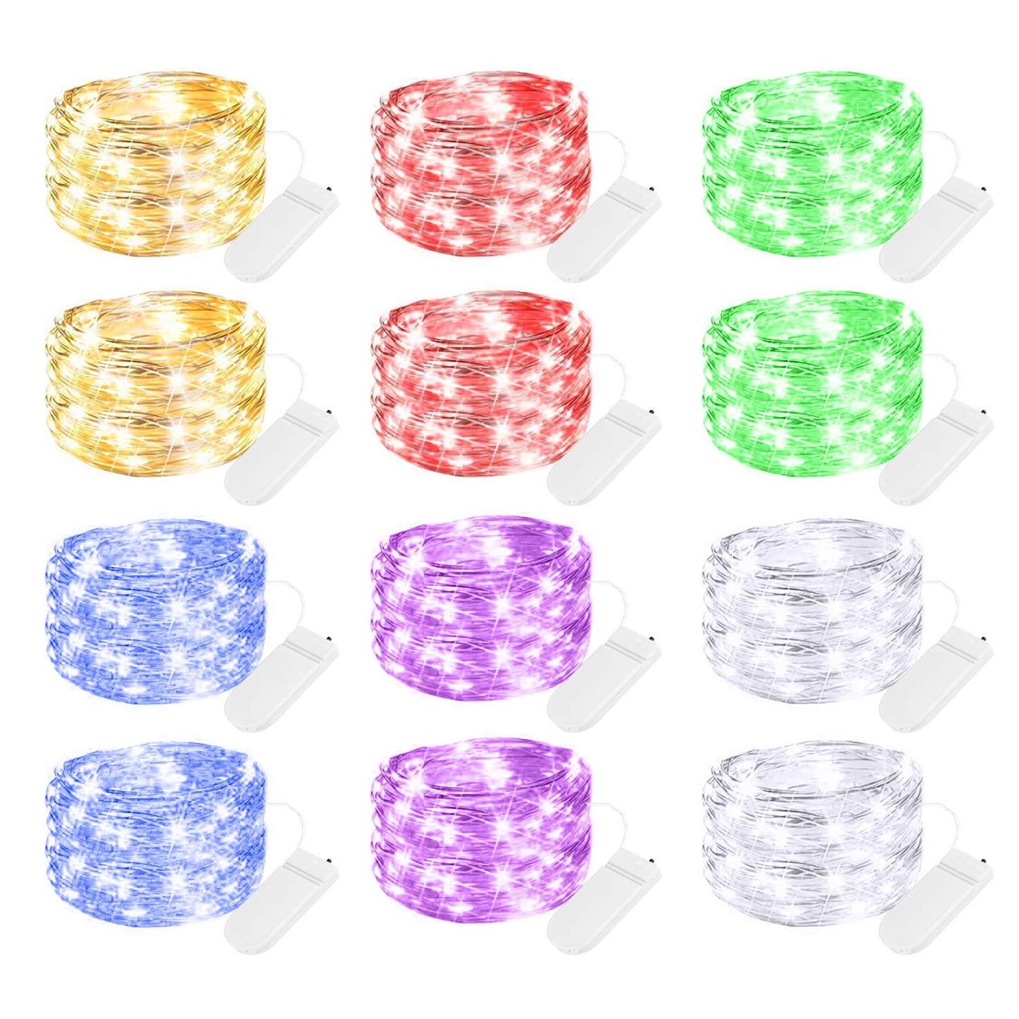 Brightown 12 Pack Pastel LED Fairy Lights, Waterproof Silver Wire, 7 Feet, Model HS-001-Pastel, Ideal for Weddings, Parties, and Decor