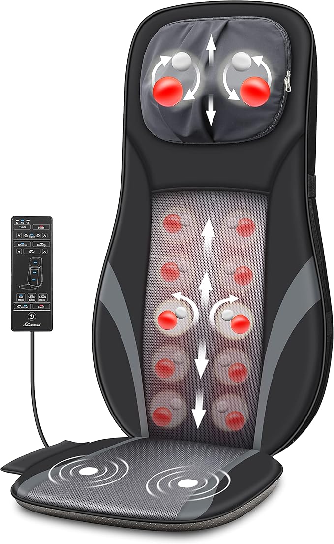 Snailax Shiatsu Back Massager with Heat -Deep Kneading Massage Chair Pad with Adjustable Intensity, Shiatsu Chair Massager...