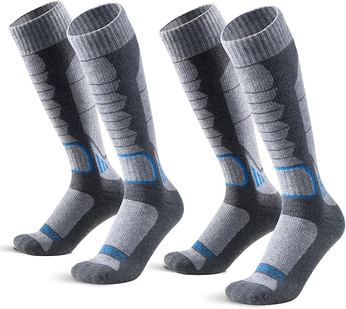 WEIERYA Merino Wool Ski Socks for Men, Women & Youth - Over-the-Calf Full Cushion Thermal Snowboard Socks, Winter Performance