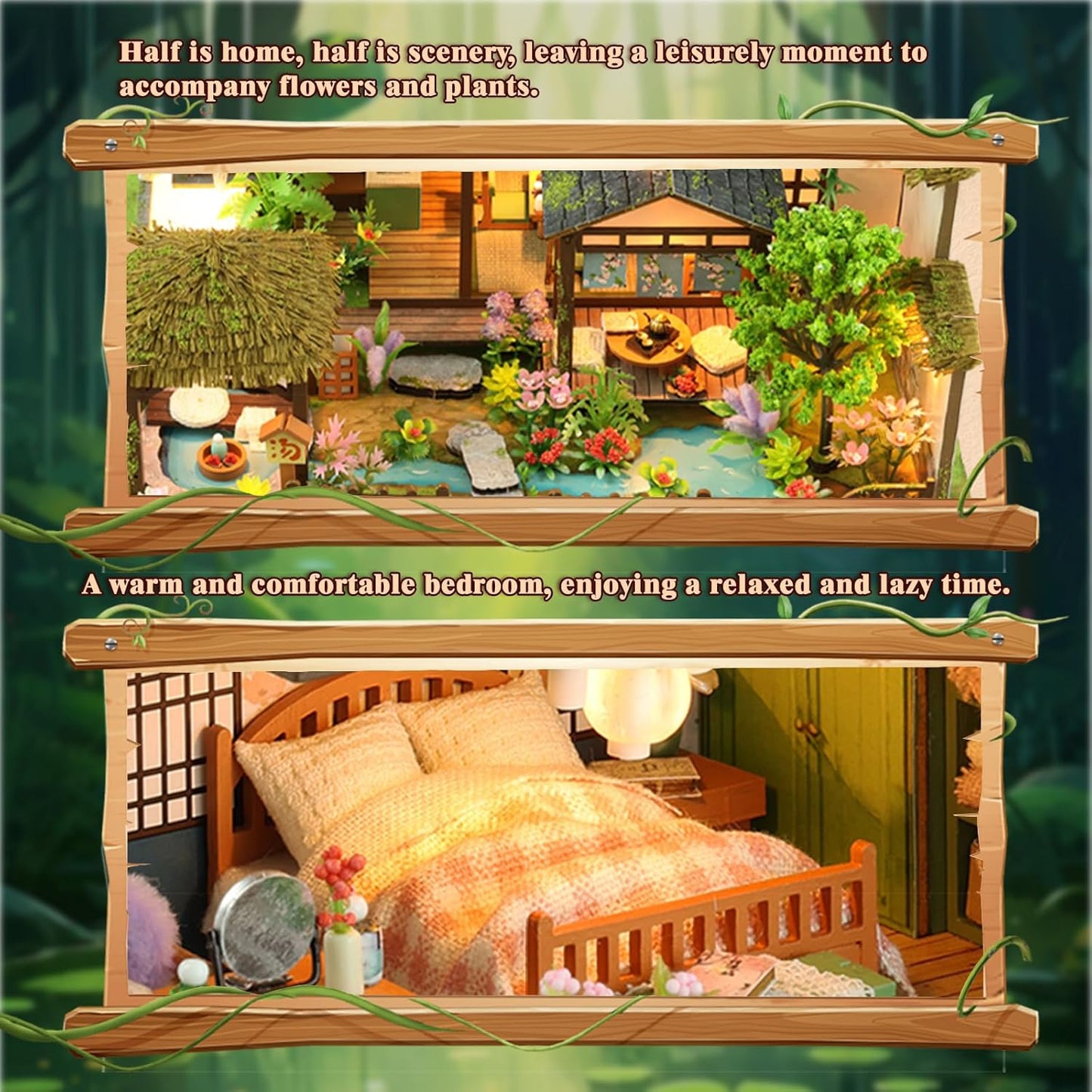 Miniature House Kit, Book Nook, 3D Wooden Puzzle, DIY Miniature Kit, Dollhouse Kit, Mini House Building Kit, Doll House Kits for Adults Teen to Build (Spring Courtyard)