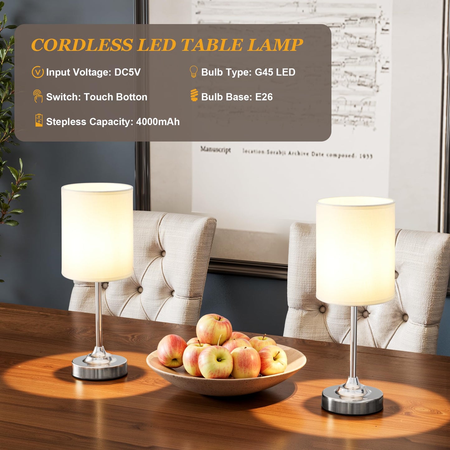 Touch Control Cordlss Table Lamp  Usb-C Rechargeable Lamp With Stepless Dimming  4000Mah Battery Operated Bedside Lamp For Bedroom  Living Room  Night Light & Emergency Lighting  Silver  1 Pack