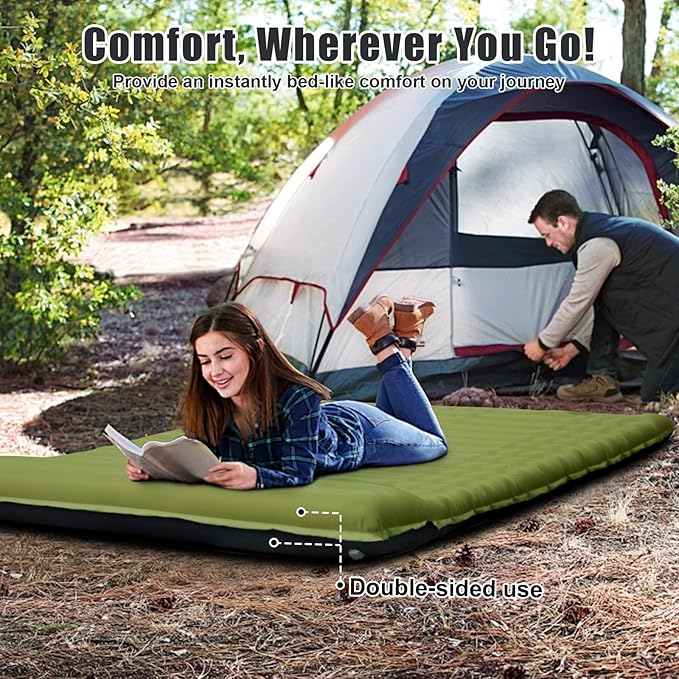 Double Sleeping Pad, Self Inflating 4.7'' Extra Thick for 2 Person Built-in Pump, Portable Camping Mattress Sleeping Mat for Backpacking Hiking Tent Travel