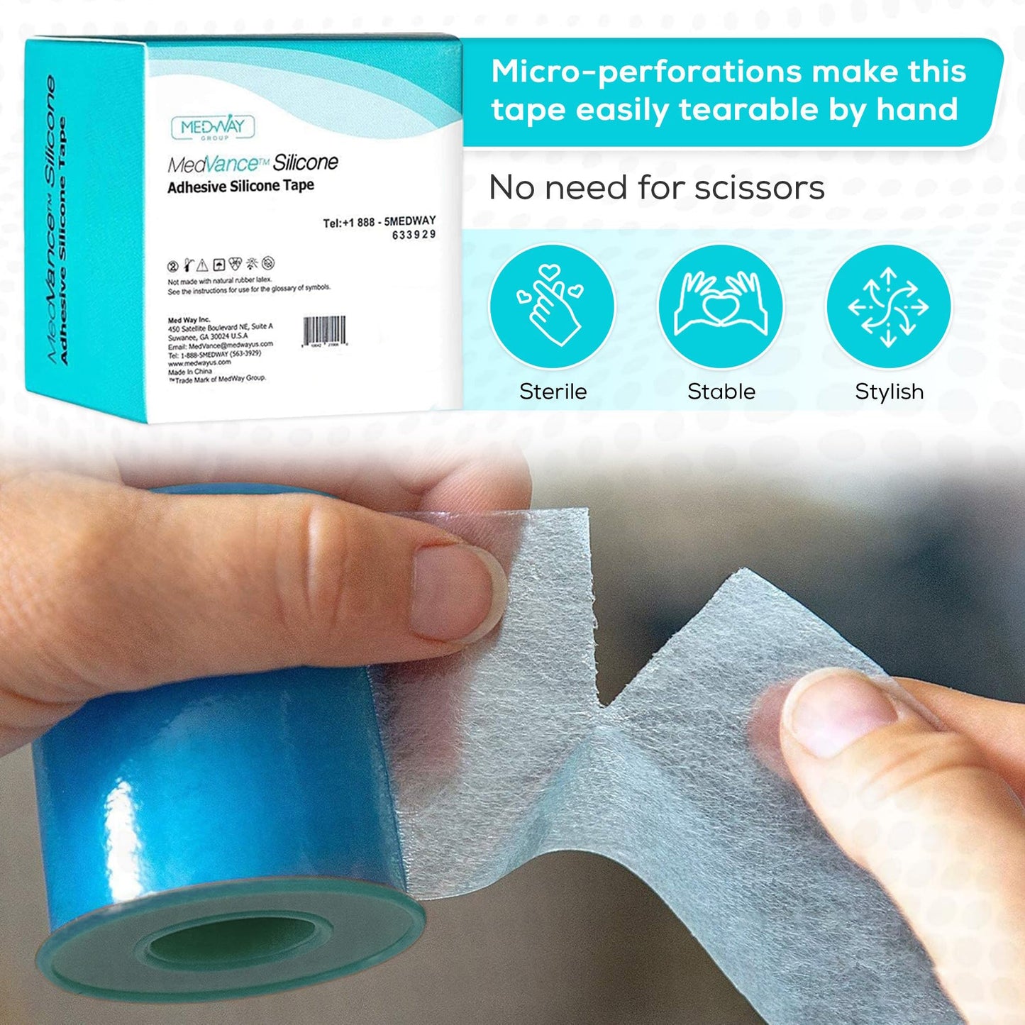 MedVance Soft Silicone Tape with Perforation for Easy Cut Size - 1" Width (3 Pack, 1.5 Yards)