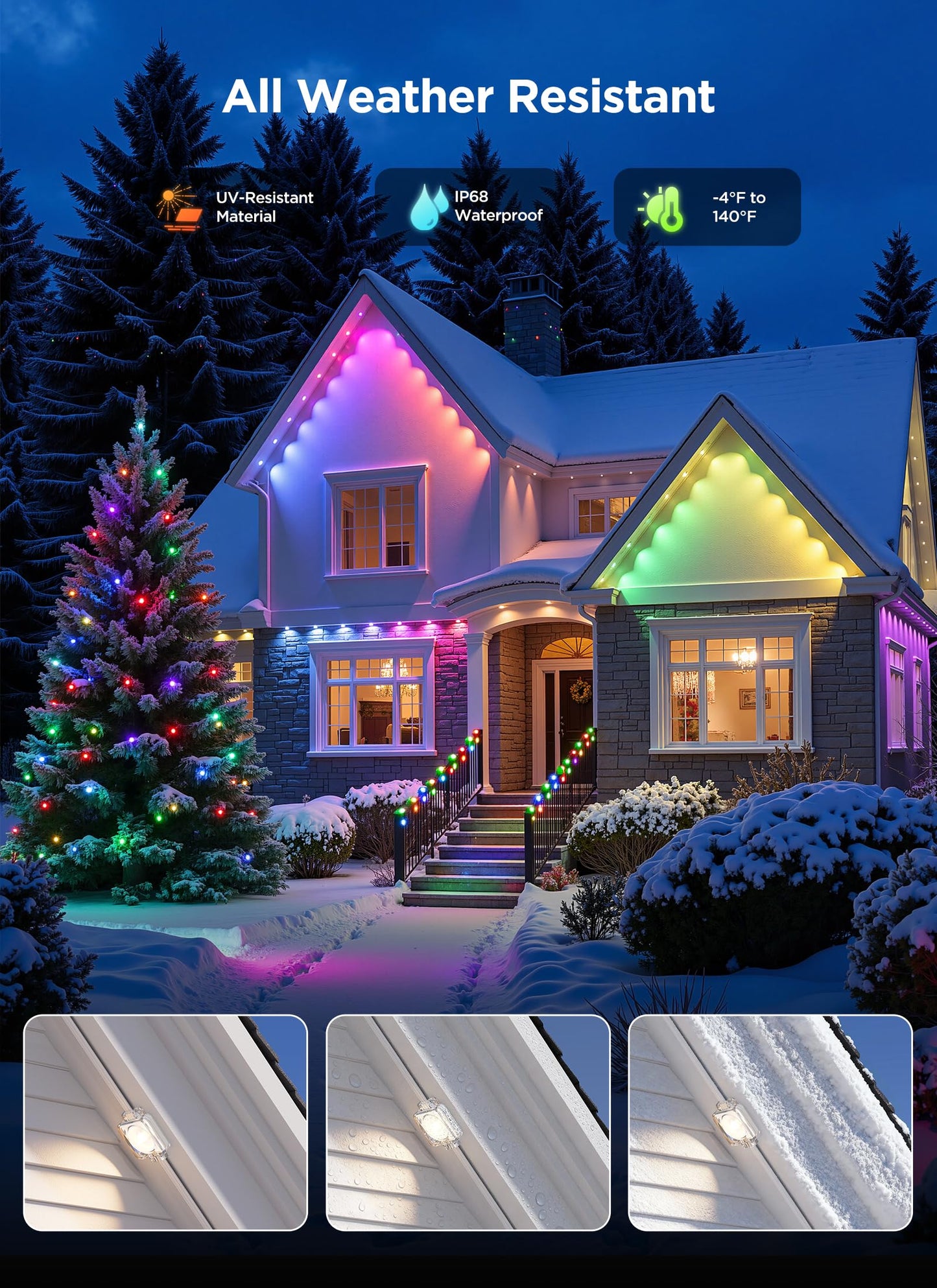 Smartdawn Permanent Outdoor Lights  100Ft 64 Bulbs Rgbic Led Outdoor String Lights  Diy Scene Mode  Ip68 Waterproof Christmas Lights For Daily Decor  House Roof  Holiday Decorations  Outside