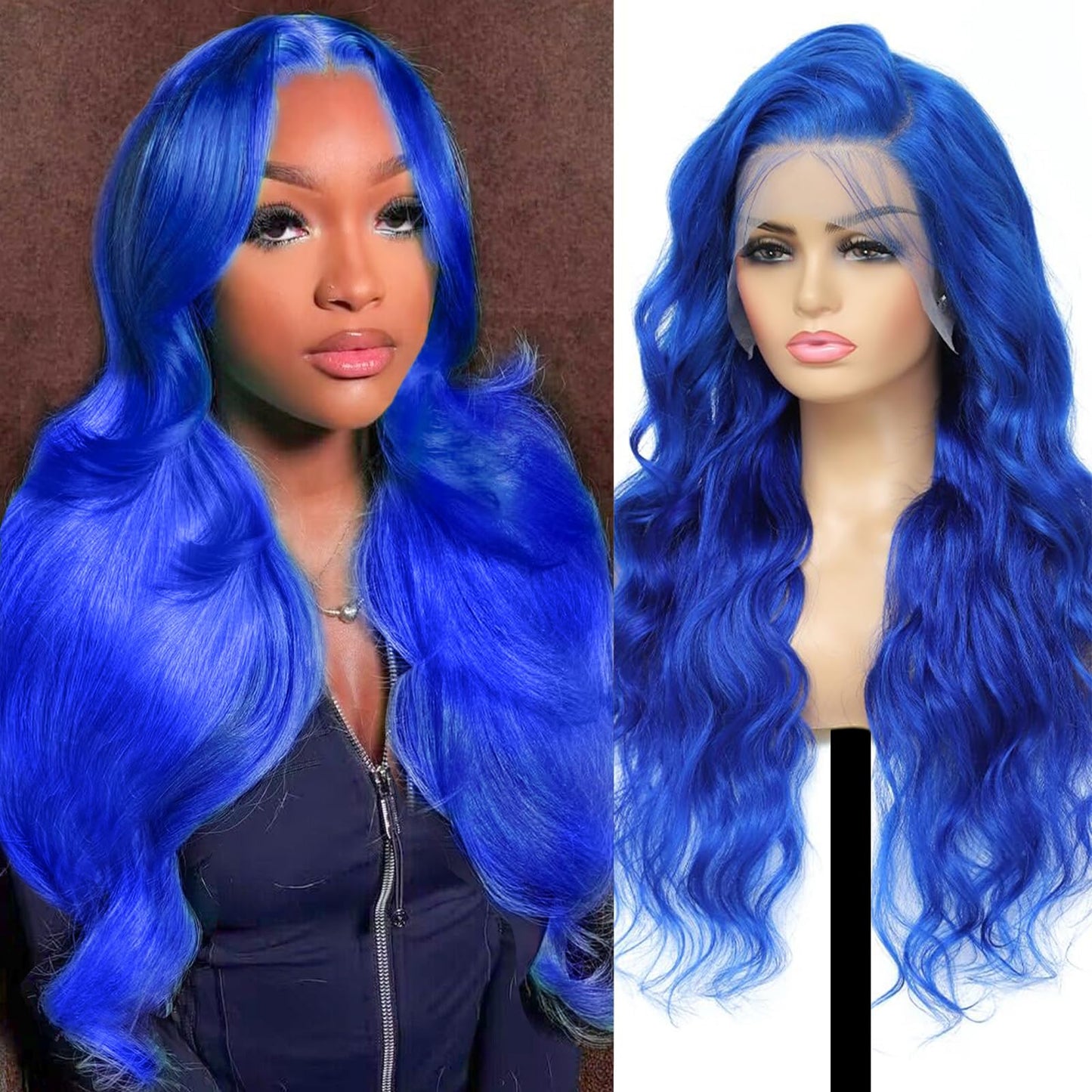 Shciyair 26 Inch Blue Human Hair Wig 200 Density 13x4 Body Wave Lace Front Wigs Human Hair Pre Plucked Blue HD Lace Frontal Wigs