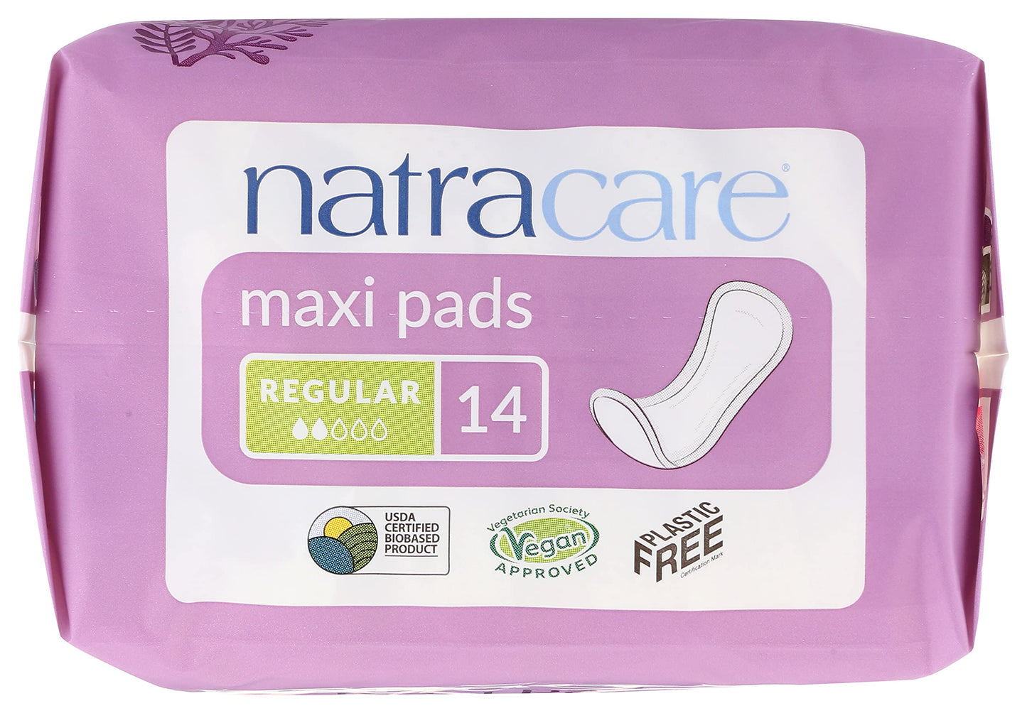 Natracare Natural Traditional Style Maxi Pads, Regular, Individually Wrapped, Without Wings in Plant-Based Bag (1 Pack, 14 Pads Total)