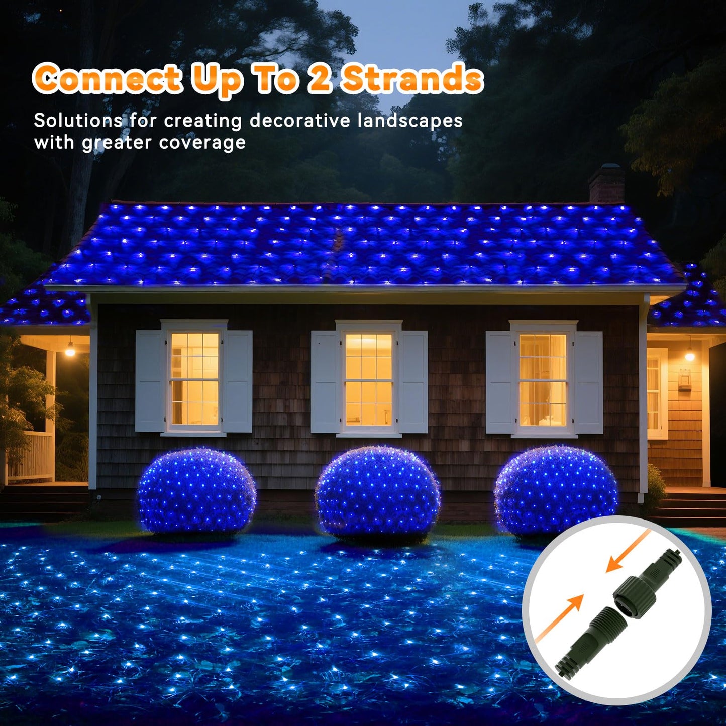 Lithome 14.8Ft X 5Ft Christmas Net Lights Outdoor Mesh Lights  300 Led Christmas Blue Net Light For Bushes Connectable  8 Modes Giant Mesh Light Waterproof Green Wire For Tree Garden Party Roof Decor