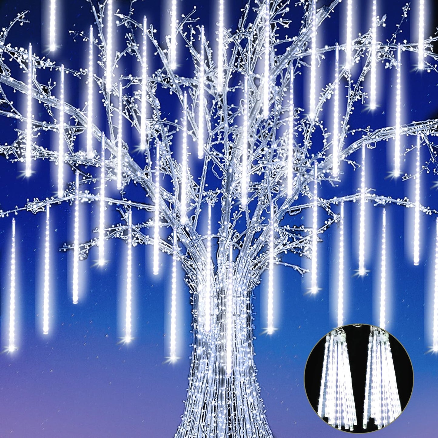 Jjgoo ?4 Pack? Christmas Lights Meteor Shower Rain Lights 20Inch  Totally 40 Tube 1440 Leds Icicle Light Outdoor Raindrop Light For Xmas Halloween Wedding Party Tree Holiday Decoration  White
