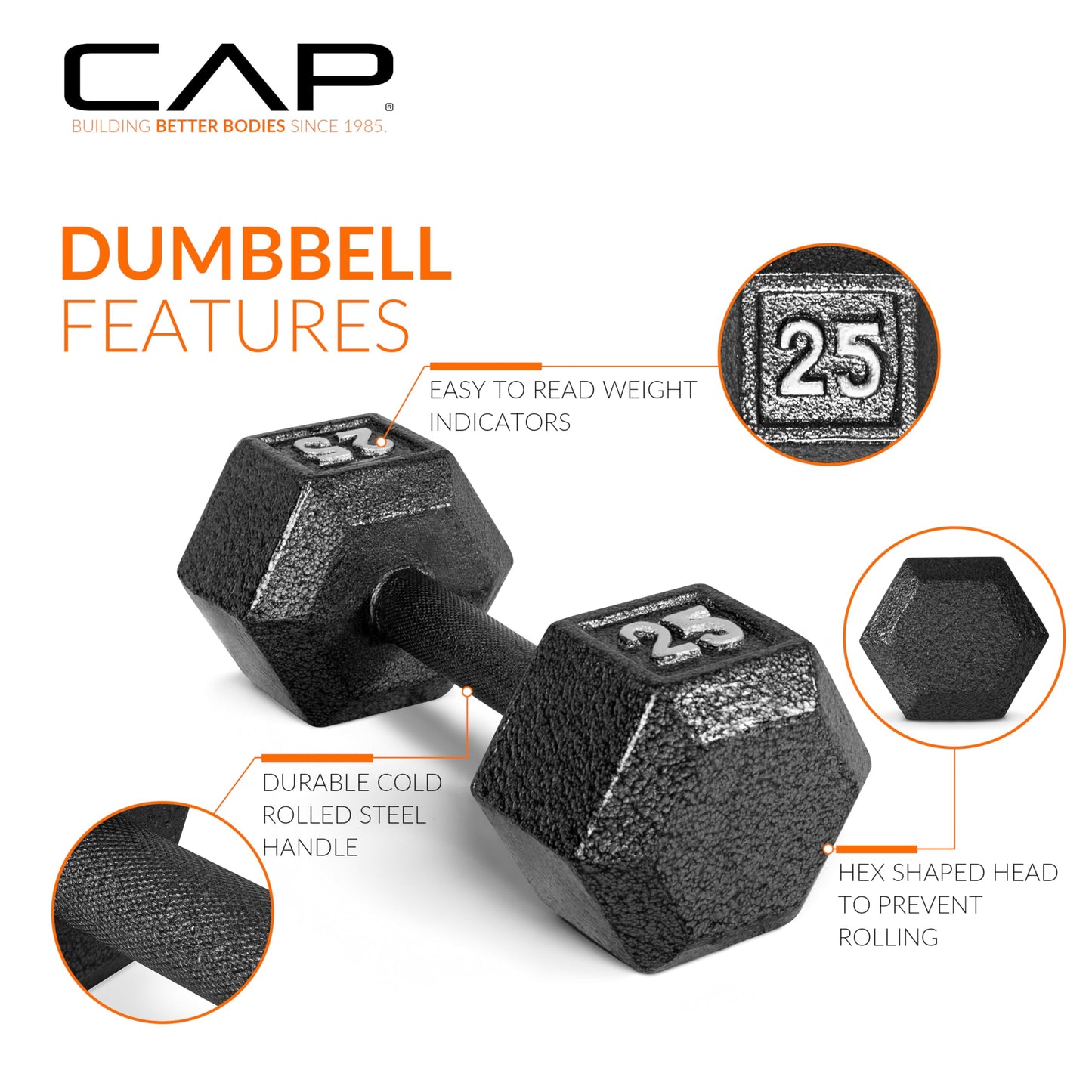 CAP Barbell Cast Iron Hex Dumbbell, Black, Single, 10 lb