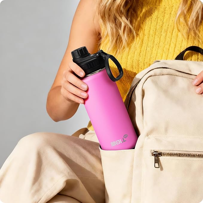 16 oz Water Bottle for Kids-16 oz Stainless Steel Vacuum Wide Mouth Sports Flask with Silicone Boot-Reusable Metal Leak Proof Travel Water Bottle for Girls Boys, BPA-Free(Hot Pink)