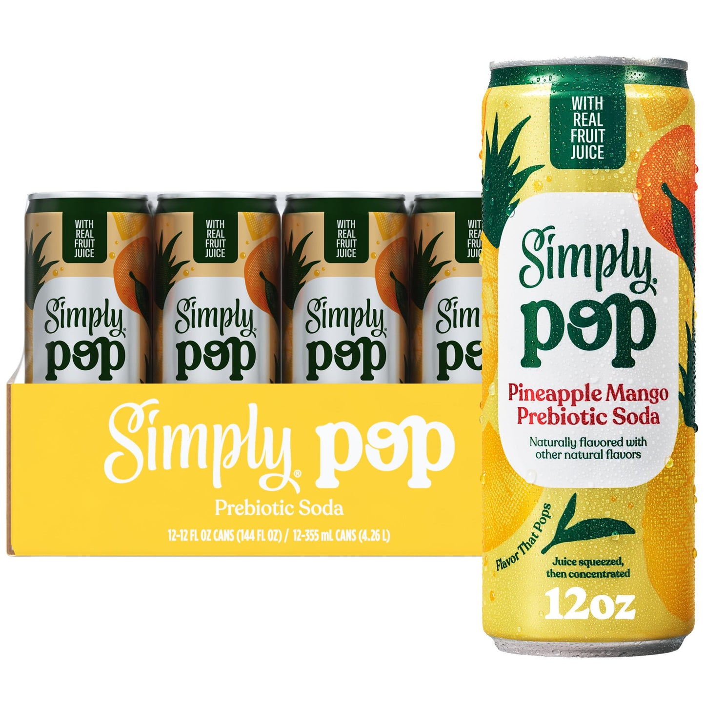 Simply POP Prebiotic Soda Pineapple Mango Cans  12 fl oz  12 Pack