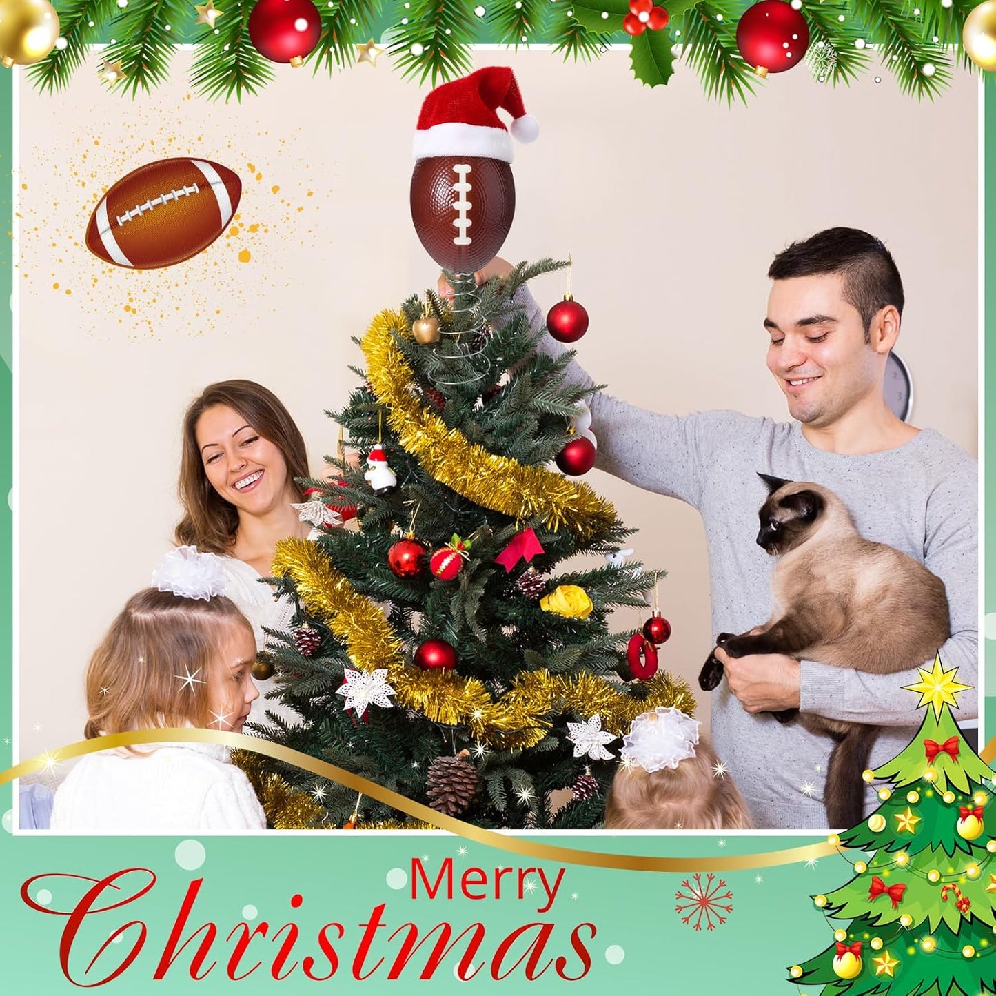 Soulchen 3.4 Inch Football Christmas Tree Topper Ornament - Mini Tree Top Decor, Home Xmas Party & Tabletop Display - Gift for Men, Senior Fans, Players & Teams