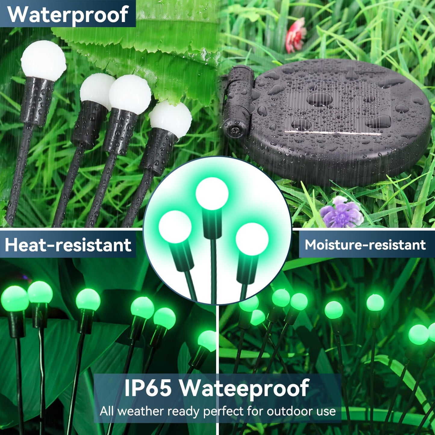 YShengMian Solar Firefly Lights, 32 LED Waterproof Outdoor Decor, 4 Pack, Green