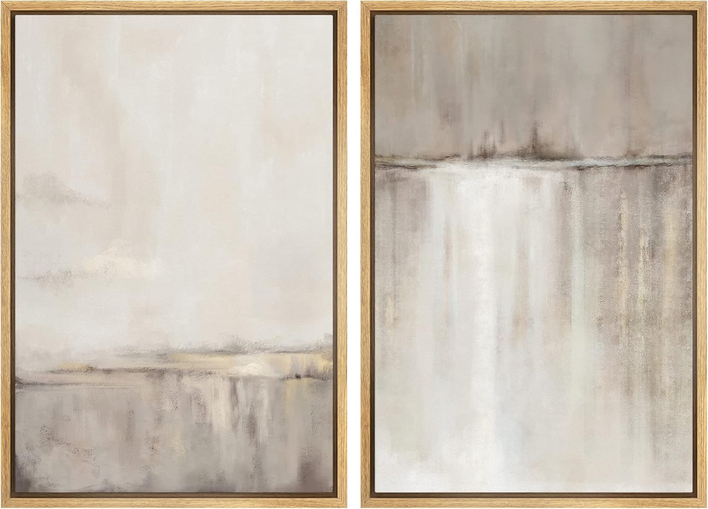 SIGNWIN Framed Canvas Print Wall Art Set Grunge Duotone Tan Landscape Abstract Shapes Illustration Modern Art Decorative Nordic Chic Relax/Zen for Living Room, Bedroom, Office - 24"x36"x2 Natural