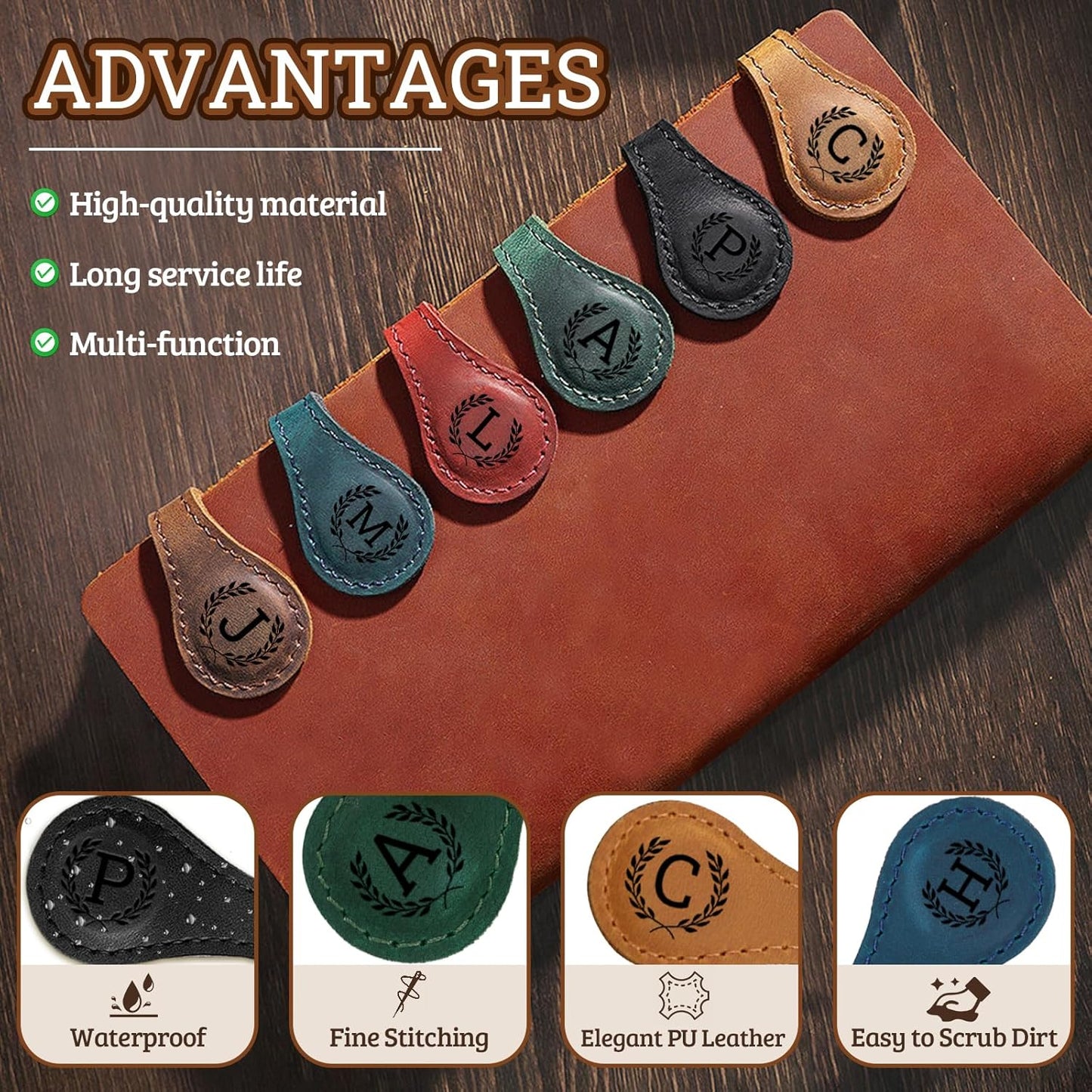 Personalized Magnetic Leather Bookmark - 26 Letters Vintage Engraved Book Marks,Custom Bookmark with Initial,Bookmarks for Women,Reading,Book Lovers (Yellow, C)