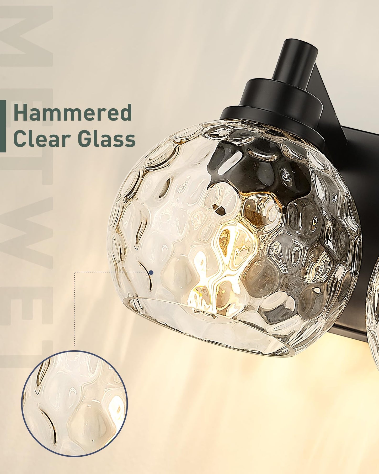 Metwet Bathroom Light Fixtures Over Mirror  26  Matte Black Vanity Light With Clear Hammered Glass Globe Shade  4-Light Modern Sconces Wall Lighting For Bedroom Hallway  Vl200-Mb-Cl-4