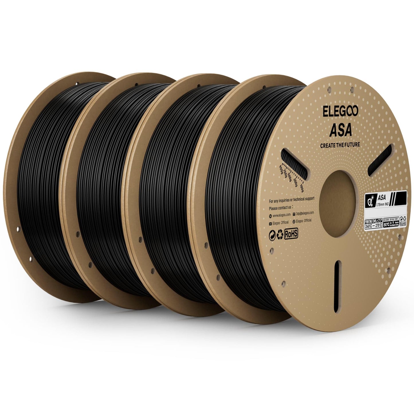 ELEGOO ASA Filament 1.75mm Black 4KG, UV & Weather Resistant 3D Printer Filament Bundle for Outdoor Functional Parts, High Impac