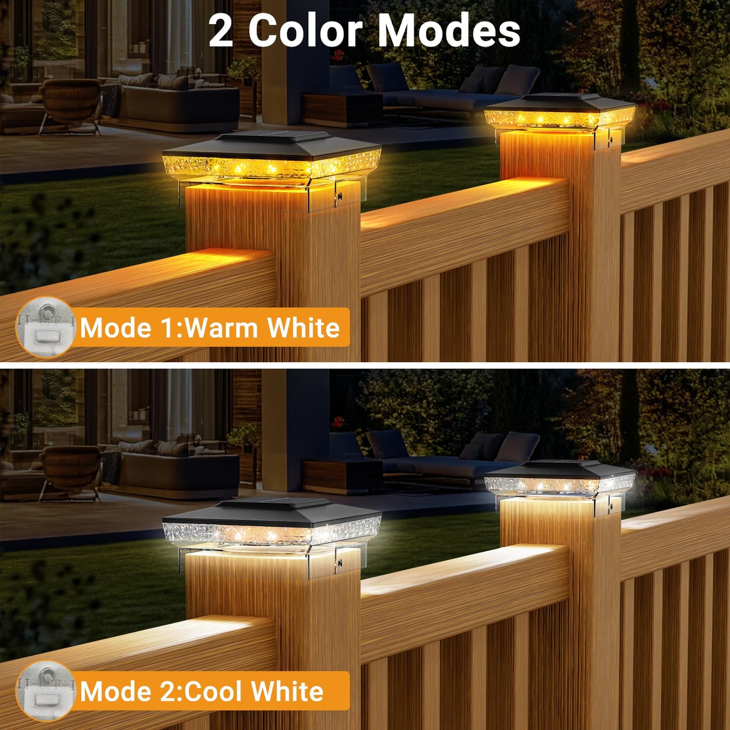 Btfarm 2 Pack Solar Post Cap Lights Outdoor  2 Color Modes 16 Led Fence Post Lights Fit 4X4 3.5X3.5 Wooden/Vinyl  Bright Waterproof Solar Powered Deck Lighting Outside For Patio Porch Garden  Black