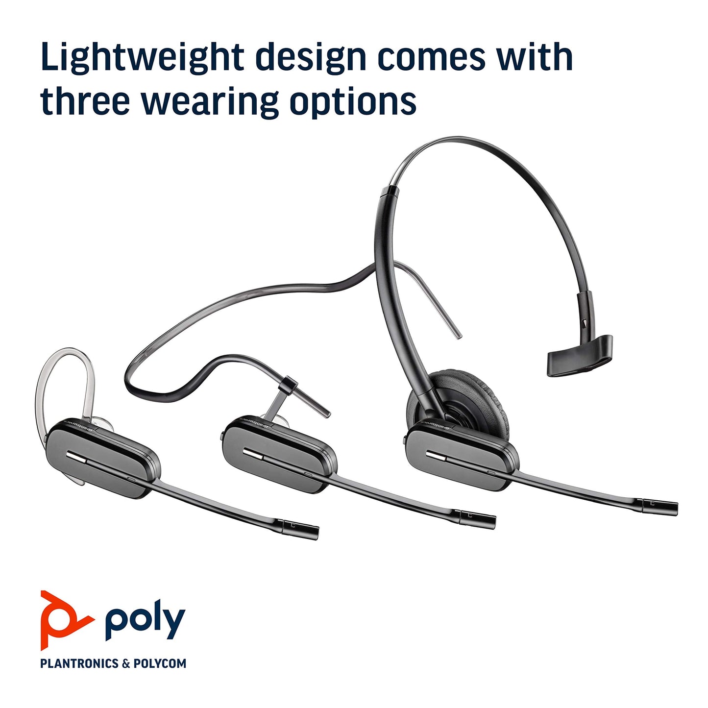 Plantronics - Cs540 Wireless Dect Headset With Lifter (Poly) - Single Ear (Mono) Convertible (3 Wearing Styles) - Connects To De
