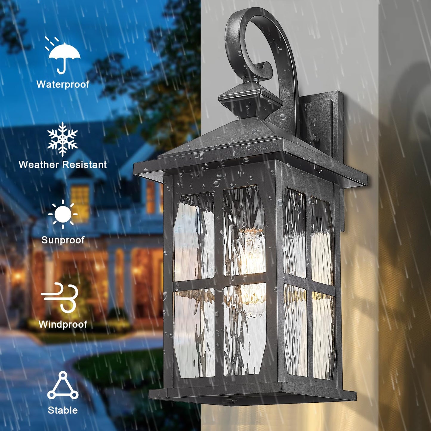 Darkaway Large Outdoor Light Fixtures Wall Mount  21Inch Outside Wall Lights Exterior Lighting Fixture With Water Ripple Glass Outdoor Sconce For House Porch Hallway Garage  2Pack