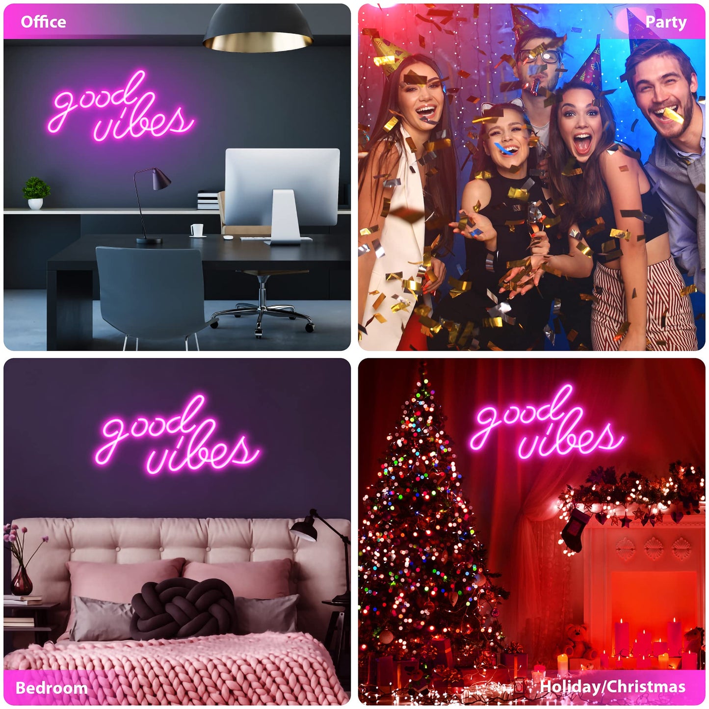 Olekki Pink Good Vibes Neon Sign - Neon Lights for Bedroom, LED Neon Signs for Wall Decor (16.1 x 8.3 inch)