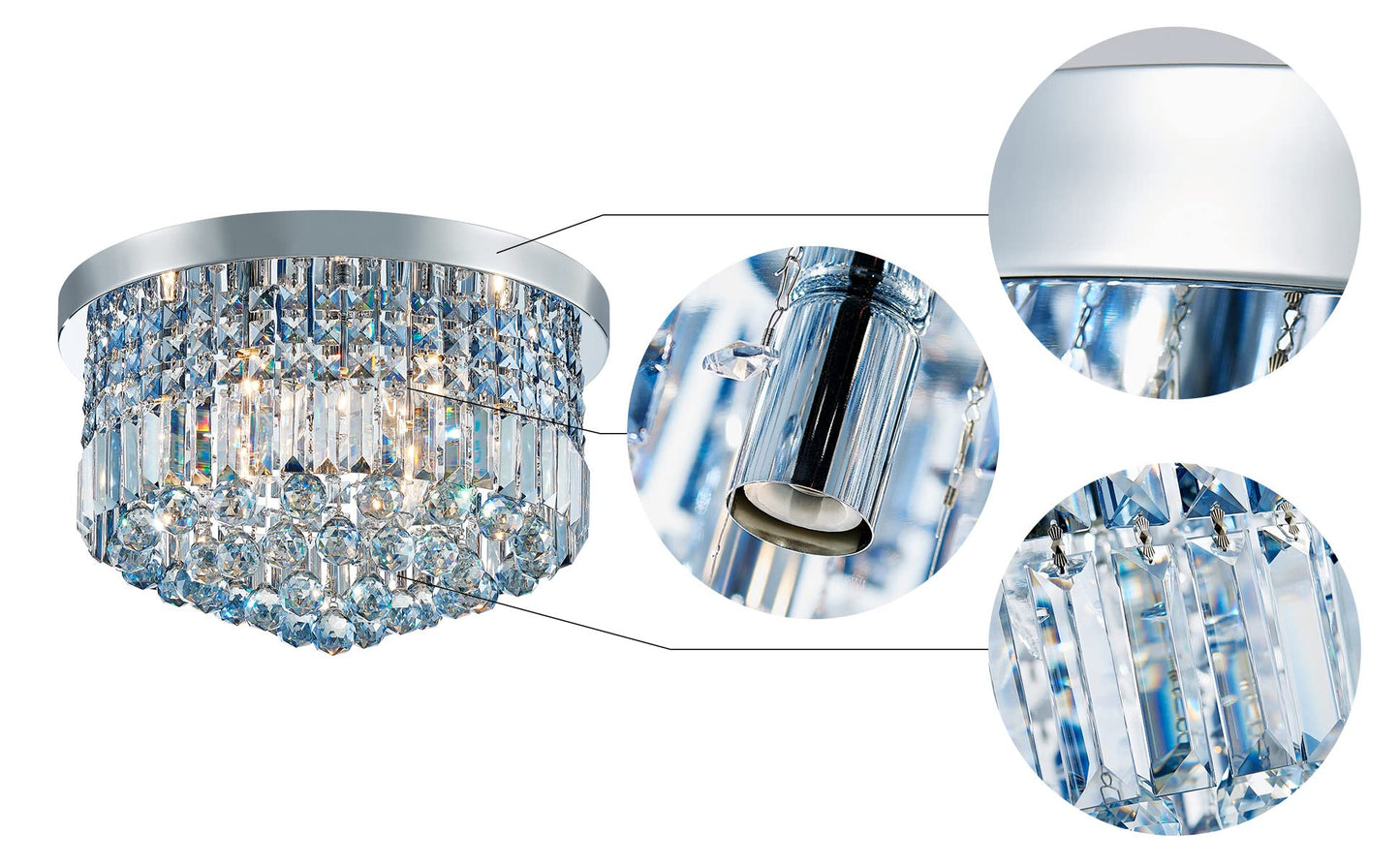 SM Saint Mossi 9 Light Modern K9 Crystal Chandelier, Flush Mount, H 11in x D 20in, Light Blue Crystal & Chrome Finish, Model SM-DY-22017-