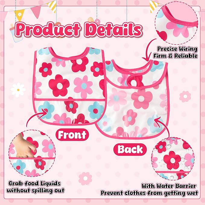 26Pcs Baby Feeding Bibs with Crumb Catcher Pocket Waterproof Sleeveless Teething Plastic Food Bib Set Adjustable Toddler Infant Keepsake Gift for Baby Shower, 6-24 Months