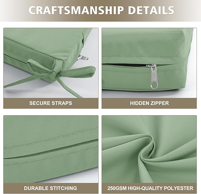 Outdoor Cushions for Patio Furniture, Waterproof Outdoor Chair Cushion w/Fade-Resistant, Removable & Machine-Washable Cover, 22x22 Inch, Deep Seat Sofa/Couch Pads Replacement – Set of 2, Sage Green