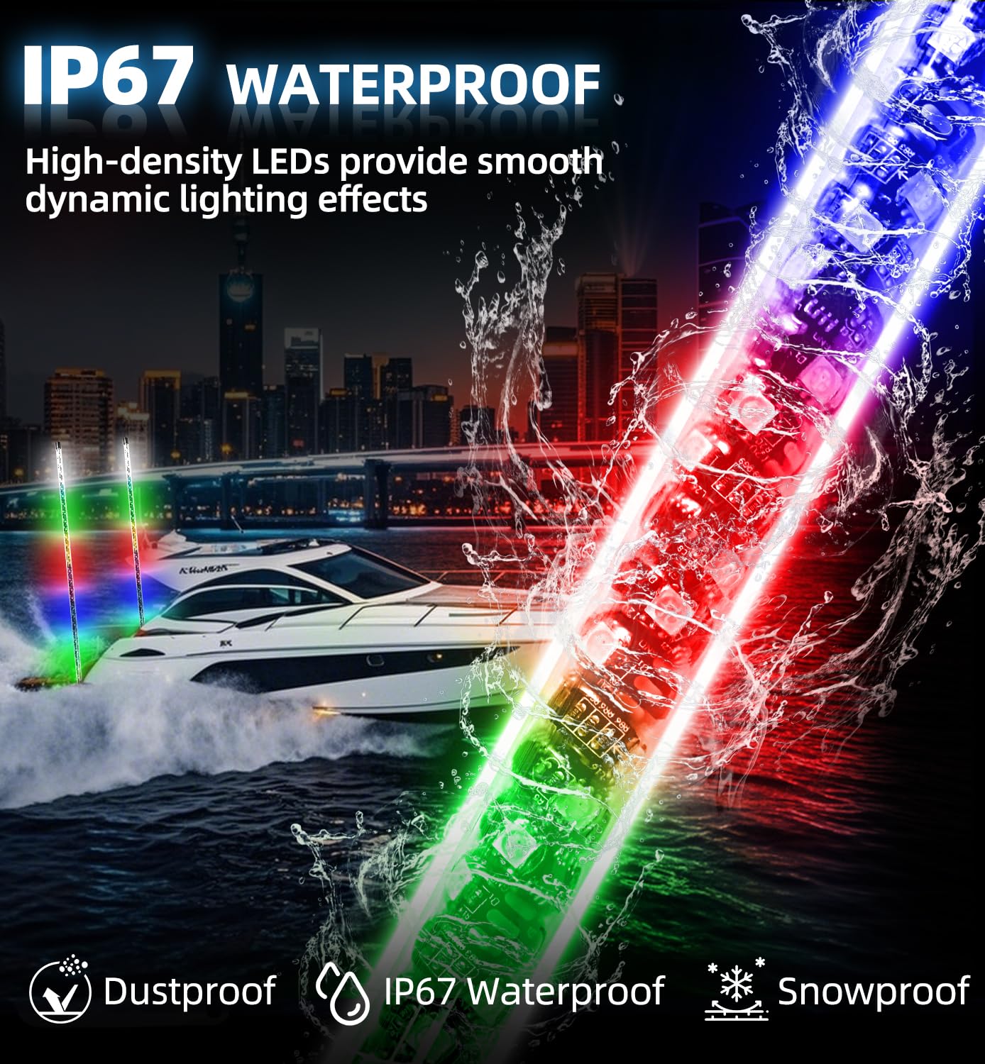 Tavaray 3Ft Boat Navigation Lights  Nav Lights For Boats With 600+ Dynamic Rgb Patterns  Remote Control  2Nm Coast Guard Compliant  360 Visibility  Boat Stern Light With Top White Led