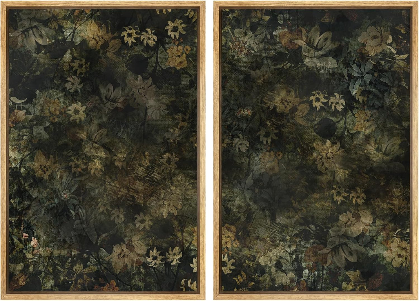 SIGNWIN Framed Canvas Print Wall Art Set Botanical Shadows Dark Floral Illustrations Modern Art Rustic Relax/Calm for Living Room, Bedroom, Office - 24"x36"x2 Natural