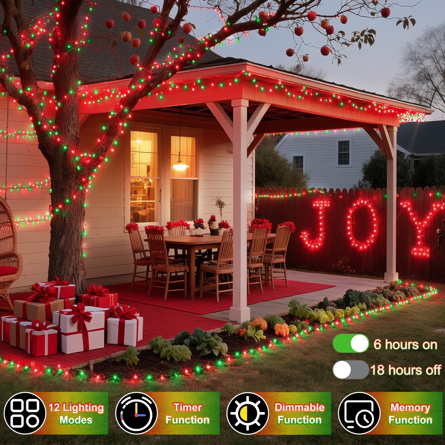 750 Led 240Ft Christmas String Lights Outdoor  12 Pro Modes And Timer Memory & Brightness  Plug In Outdoor Waterproof Clear Wire Twinkle Light For For Xmas Yard Tree Wedding Party Decor (Red & Green)