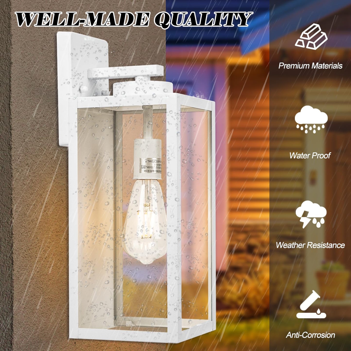 Yolsunes 16-Inch Large Outdoor Wall Light Fixture  White Exterior Wall Lantern Waterproof  Farmhouse Porch Sconce Lighting With Glass  Modern Outside Lights For House  Garage  Patio Lamp  2 Packs