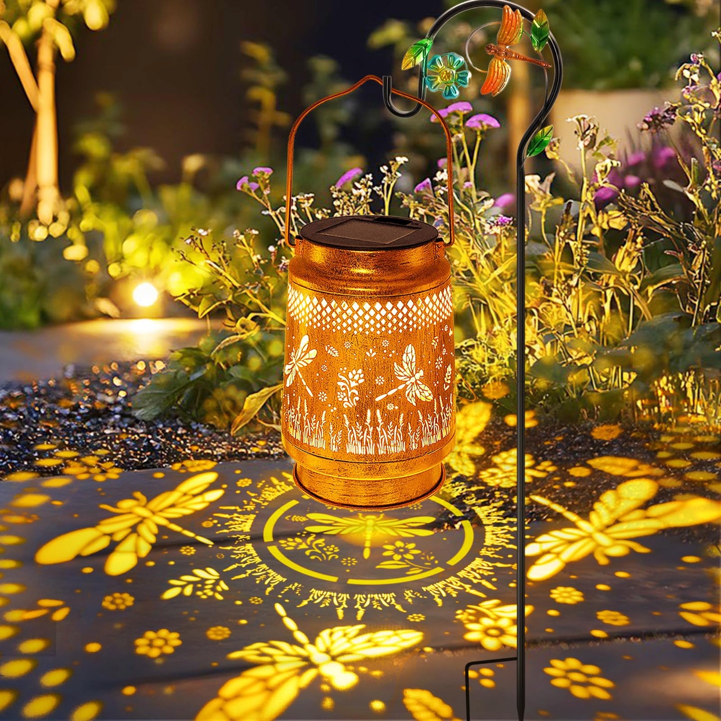 Solar Lanterns Outdoor Waterproof Dragonfly Garden Decor  Birthday Gifts For Women Mom Grandma Christmas  Hanging Solar Lights Metal Led Decoration With Shepherd Hook Outside For Garden Yard Patio