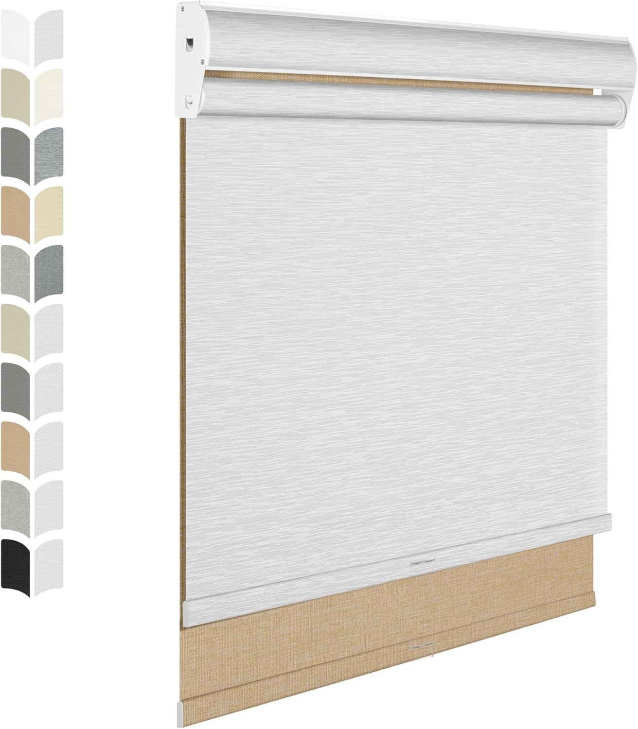 BERISSA Cordless Dual Roller Shade with Cassette Valance, Blackout and Light Filtering Shades, Day and Night Shades for Home Office Door. Linen Beige and White. 28 W x 48" H