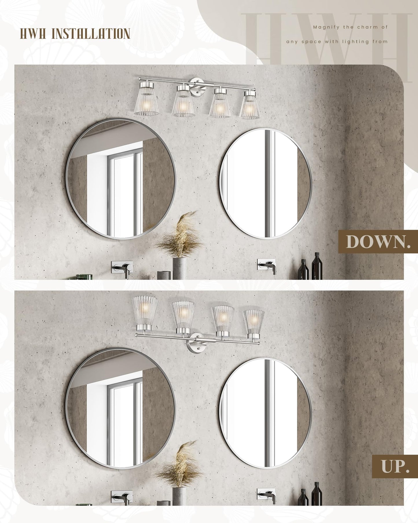 4-Light Bathroom Vanity Light Fixtures  Hwh Brushed Nickel Bathroom Vanity Lighting Modern Vanity Light Over Mirror With Clear Striped Glass Shade  5Hzg97B-4W Bn
