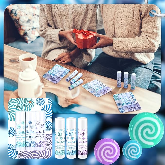 Leelosp 72 Pcs Christmas Lip Balm Candy Shapes Lipstick Set Lip Care Sugar Moisturizing Balms Natural Organic for Christmas Gifts Stocking Stuffers for Coworker Employee Winter Holiday Party Favors