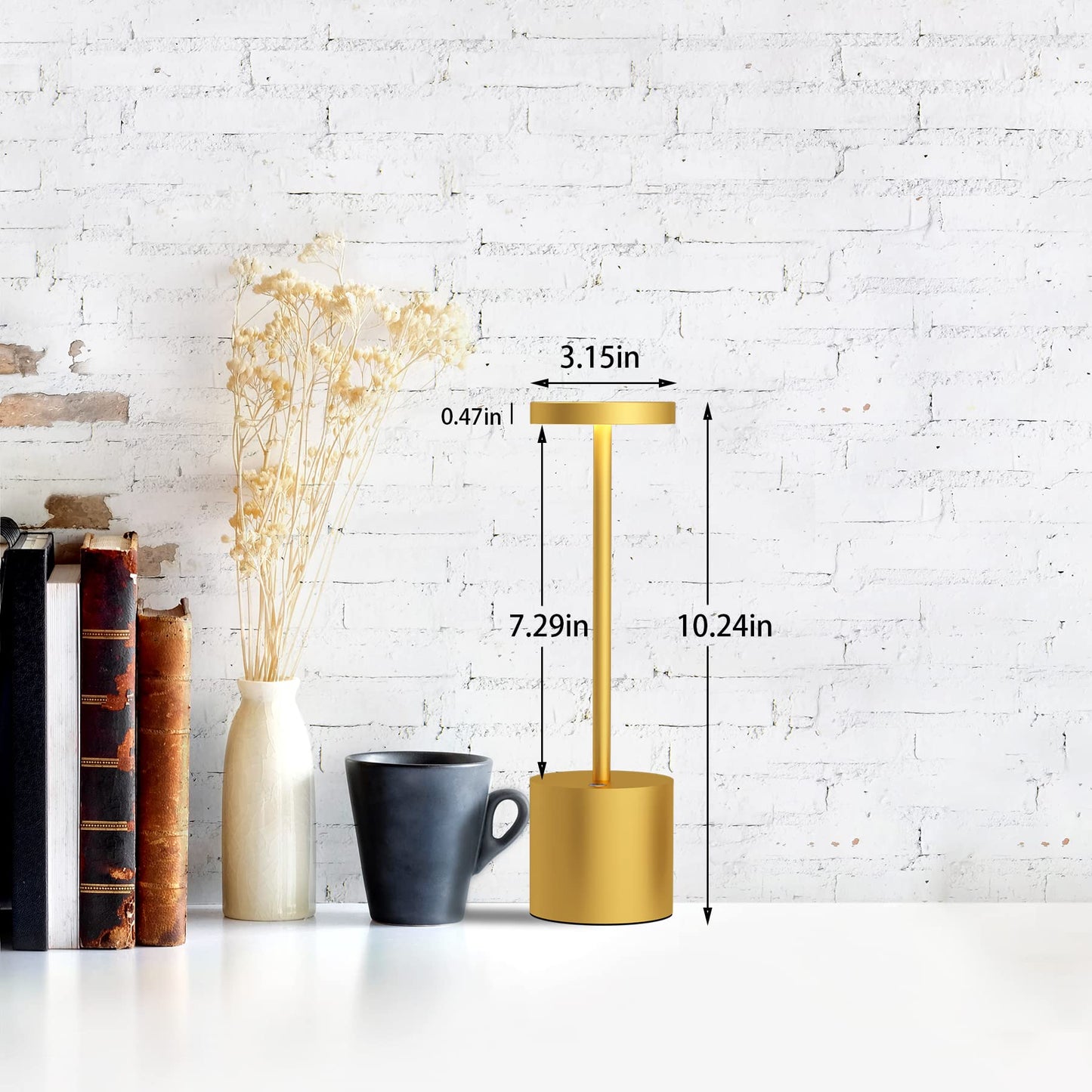 Tbbga Led Cordless Table Lamp - Portable Rechargeable, 2 Level Dimmable, Gold Aluminum, Ideal For Home Office/Outdoor Use