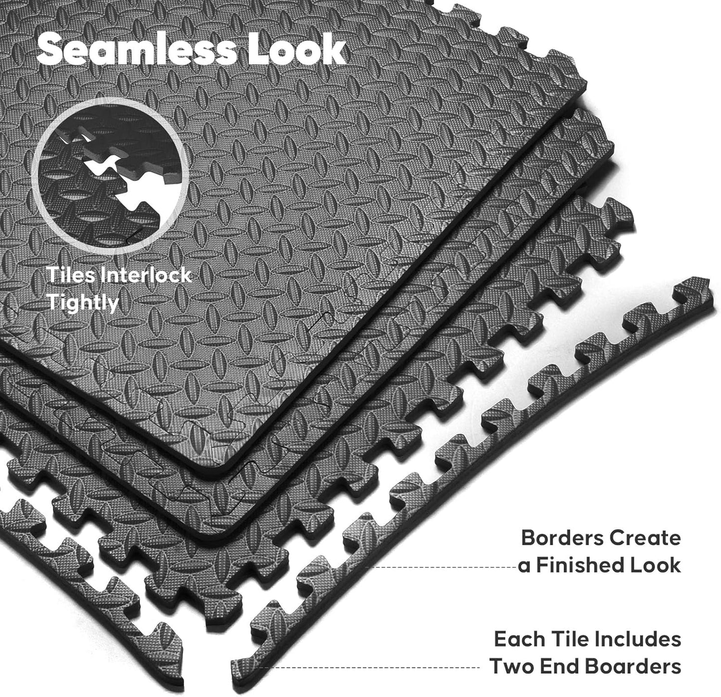 Home Gym Mat, Puzzle Exercise Mat, EVA Interlocking Foam Floor Tiles for Home Workout Equipment and Kids' Play Areas - Black, 24 in x 24 in x ½ in - 24 Tiles (Black, 24 Pack, 96 SQ FT)