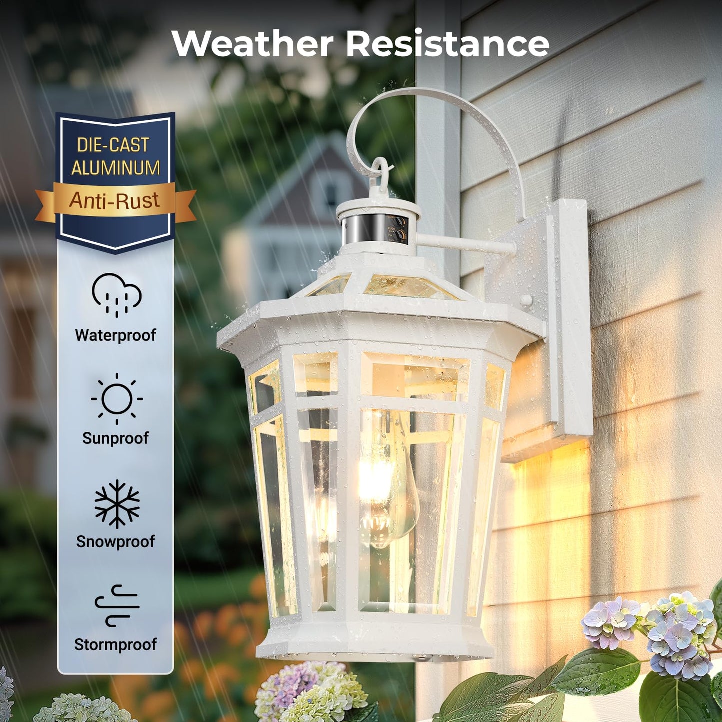 Vianis Motion Sensor Outdoor Light Fixtures Wall Mount  Large Aluminum Dusk To Dawn Outdoor Wall Lantern  White Waterproof Porch Lighting  Modern Exterior Lighting Fixtures For Patio  House