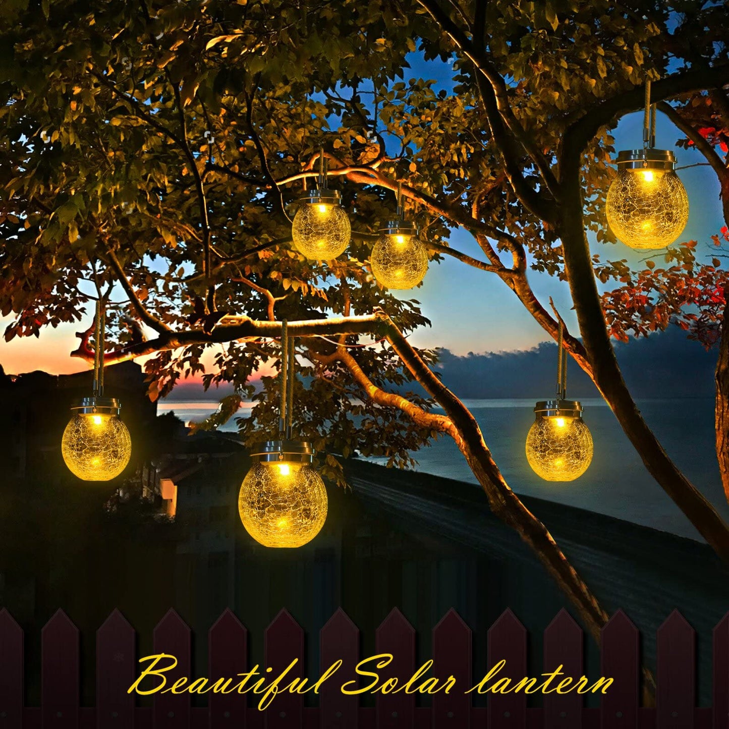 Dbf Solar Lanterns - Amber Warm 2-Pack  le Glass Ball, Waterproof Hanging Patio Lights, Stainless Steel Decor