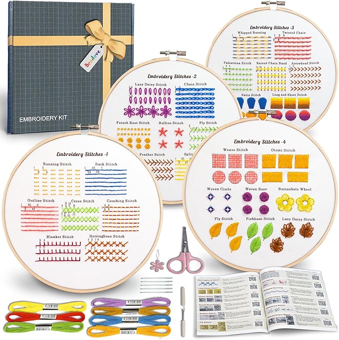 Bradove Classic Embroidery Stitches Practice Kit, Embroidery Kit for Beginners, Beginner Embroidery Kit for Adults, Hand E...