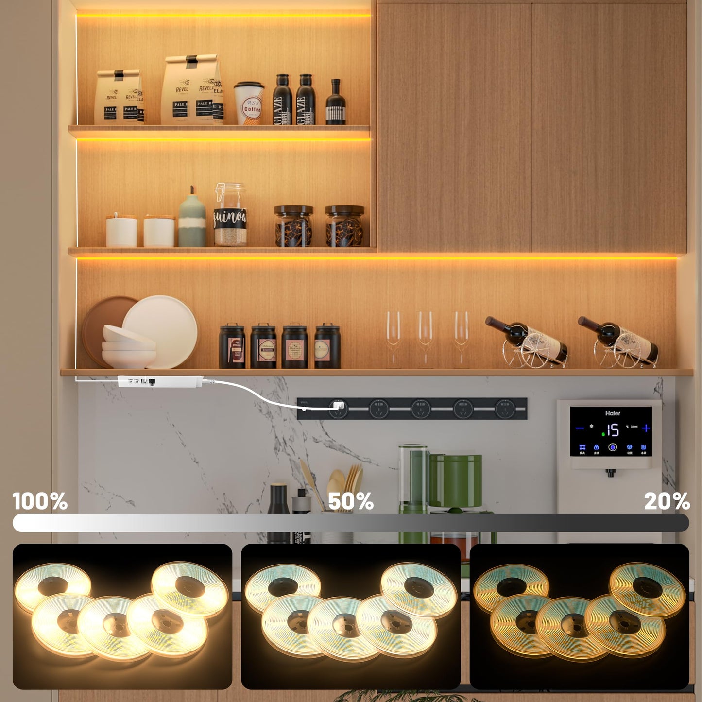 Lichaser 9.84Ft Cob Led Strip Light  6 Rolls Of 3000K Flexible Cob Led For Acoustic Panel And Wood Slat Wall Panels Parallel With Dimmable Touch Sensor Switch  Cuttable For Wood Slat Lighting  Shelf
