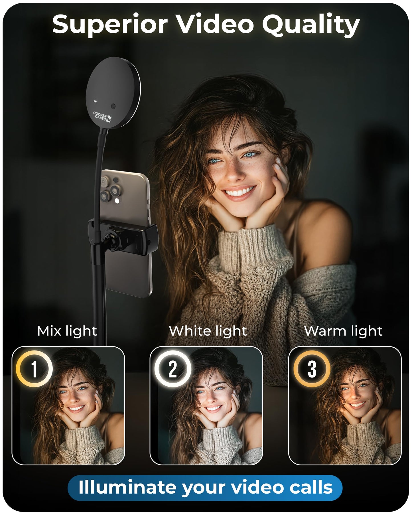 Phone Stand For Recording With Light For Desk - Chatstand Halo 9-14 Adjustable, Portable Ring Light Tripod, Iphone Stand For Des