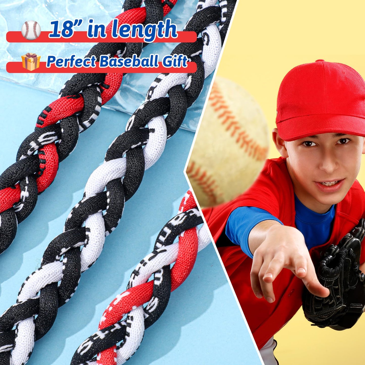 Junkin 3 Pcs Baseball Necklaces Three Braided Rope Titanium Necklace for Team Gifts Boys Men Player Softball Fans Sports (Black