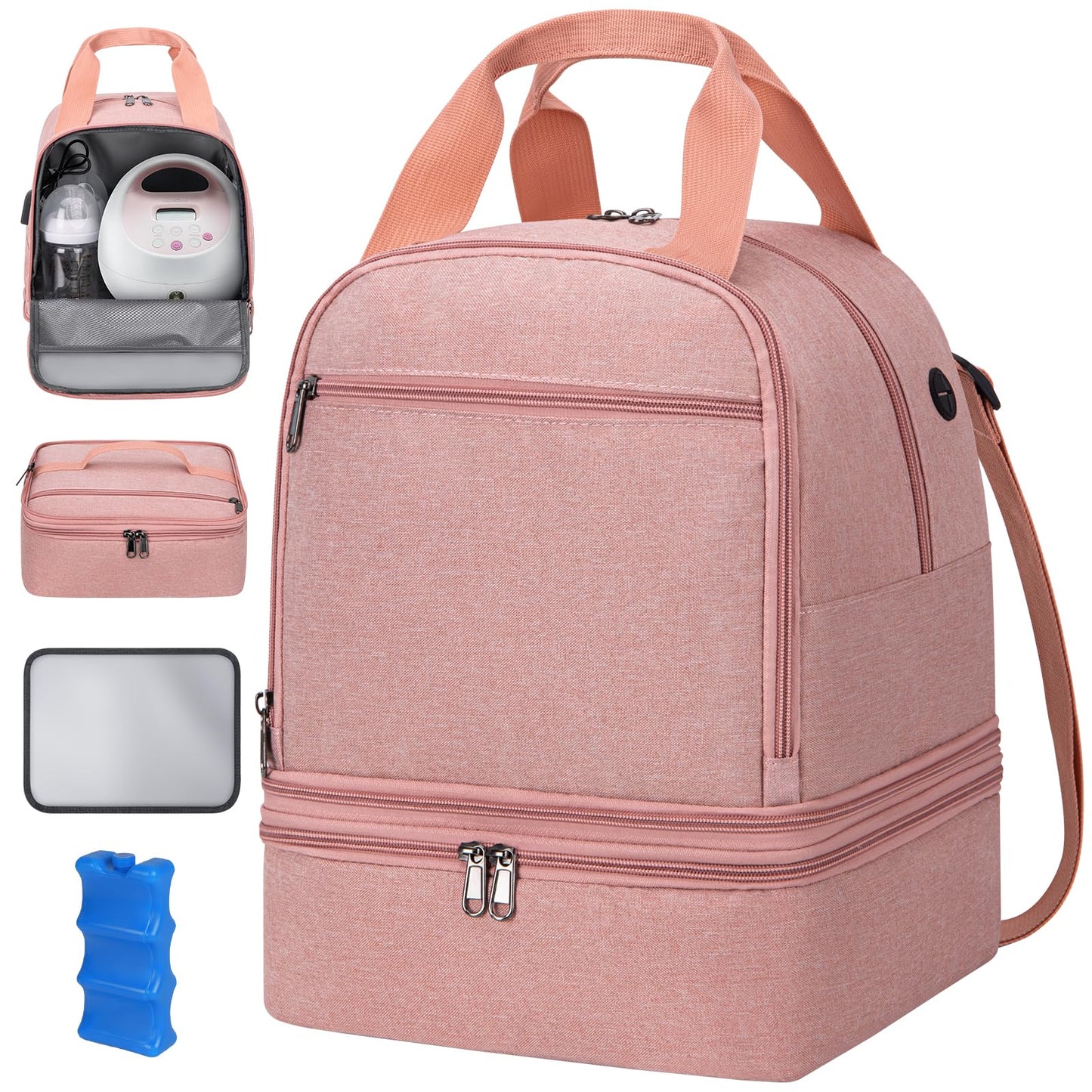 OCKLILY Pump Bag, Breast Pump Carrying Bags with Ice Pack & Waterproof Mat, Breast Pump Bag Compatible with Spectra S1 S2, Pumping Bags Milk Bottle Cooler for Work Travel Camping, Pink