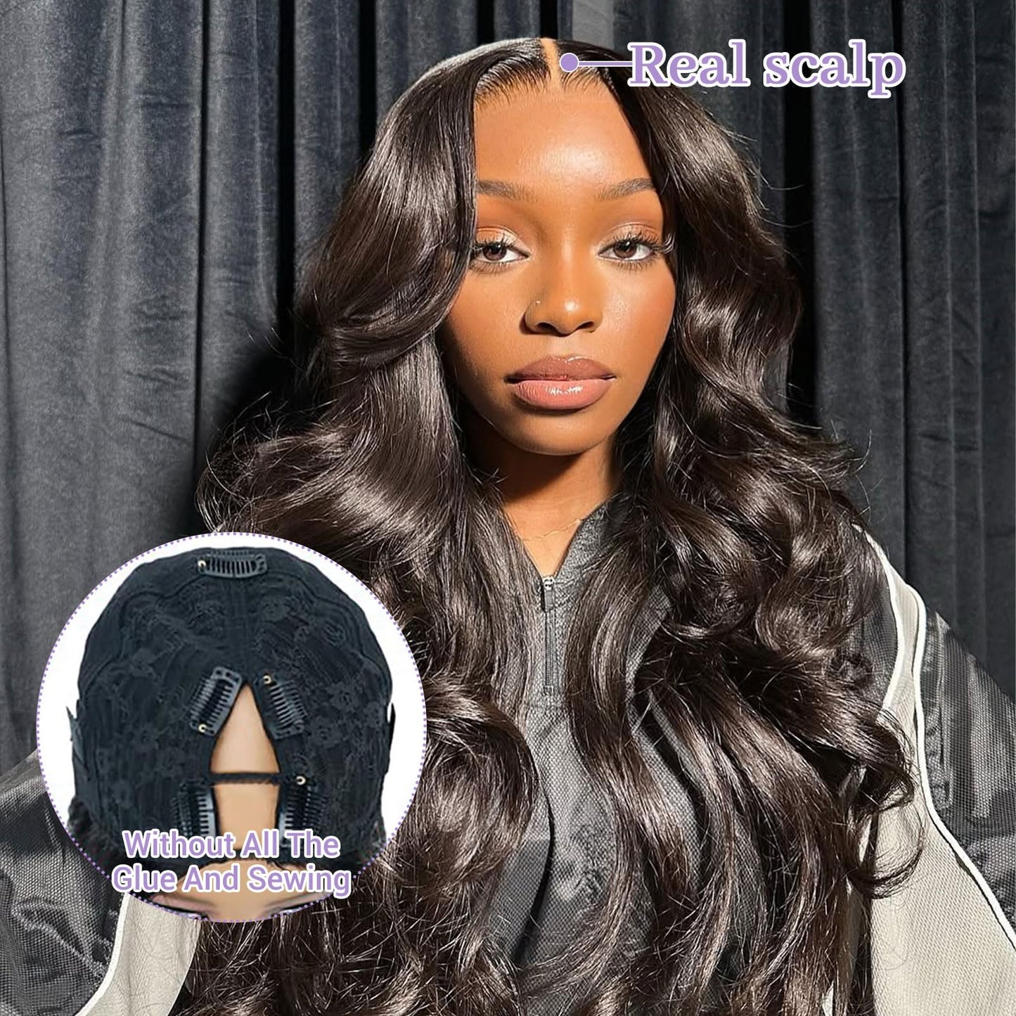DSEKCAIN Body Wave V Part Wig Human Hair Glueless Clip In 100% Real Human Hair V-part Wigs No Glue No Sew In Upgrade U Part Wig