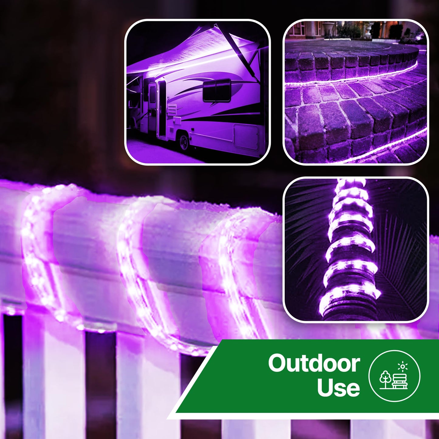Tupkee LED Rope Light - Purple, 24 Feet, 10MM Diameter, 144 Long Life Bulbs, Indoor/Outdoor Use, Model E237798